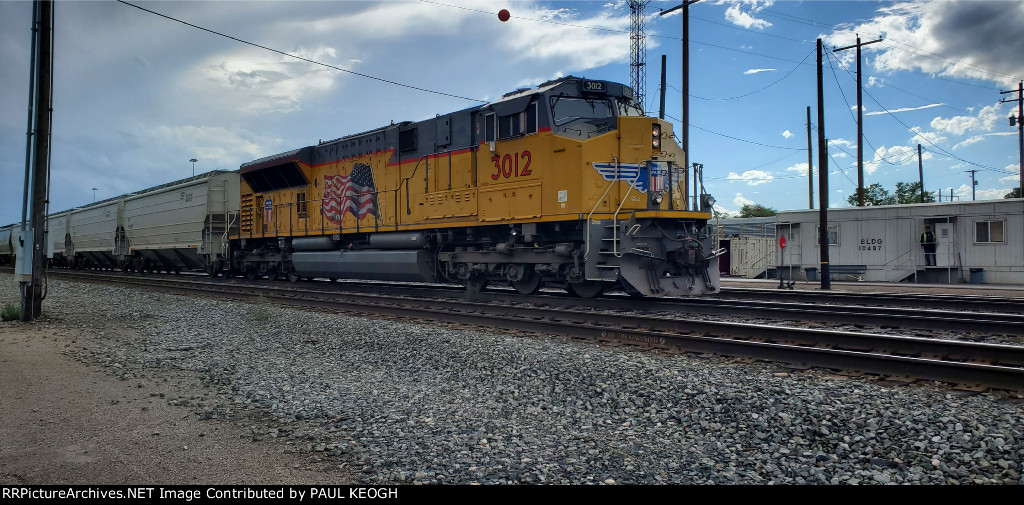 UP 3012 Quartering Photo as She Waits For A New Crew to take Her east towards The UP Green River Wyoming Yard.